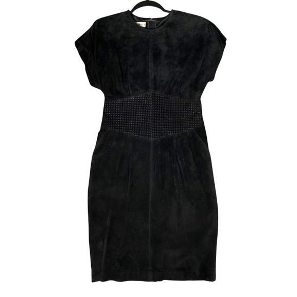 Alexandra Rosati Dresses & Skirts - Vintage Lauren Alexandra Black Leather Midi Dress XS Corset Fit Pleated Pockets